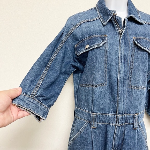 We the Free Womens Medium Wash Denim Pocketed Zip Up Sammie Coverall Size XS - Picture 3 of 9